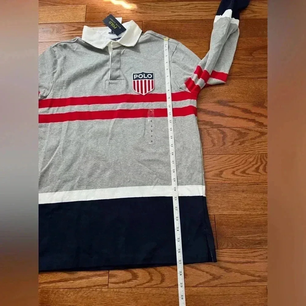 Polo Ralph Lauren Men's Grey Heather Crest Logo Classic Fit Rugby Long Sleeve S - Picture 9 of 10